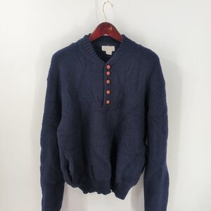 Vintage Y2K Norm Thompson Henley Neck Pullover Sweater‎ Navy Blue Size XL